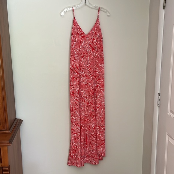 Vici Red White Palm Print Maxi Dress Sleeveless EUC Women's Small S Leg Slit - Picture 3 of 15